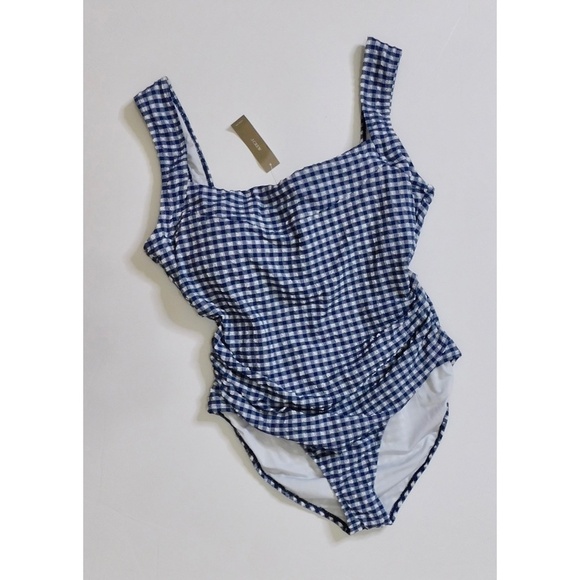 NWT! J. CREW Nia Ruched Squareneck One-Piece Blue White Dark Evening Swimsuit 18 - Picture 3 of 16